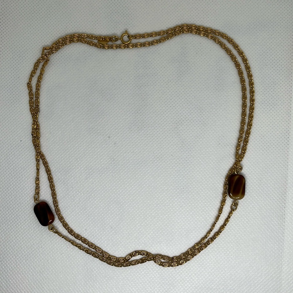 Sarah Coventry Gold Toned Long Necklace With Brown Stones